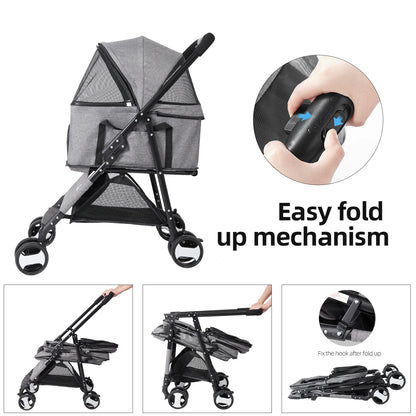 Pet Stroller with Detachable Carrier Cart for Travel & Outdoor Walks for Dogs and Cats