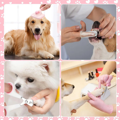 8-Piece Professional Dog Grooming Kit – Self-Cleaning Brushes, Nail Clippers, Flea Comb & Shampoo Brush Set