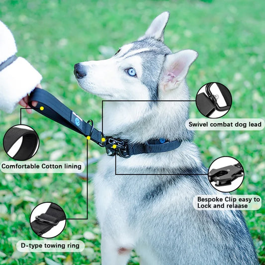 Military-Grade Nylon Dog Collar & Traffic Lead Set – Heavy-Duty Metal Buckle for Large Breeds