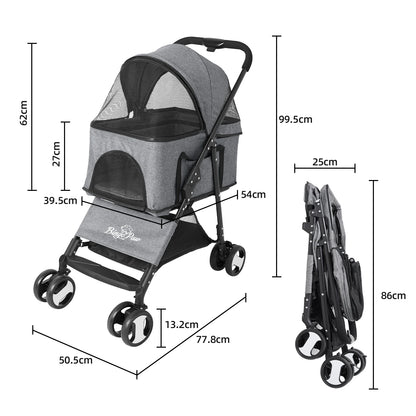 Pet Stroller with Detachable Carrier Cart for Travel & Outdoor Walks for Dogs and Cats