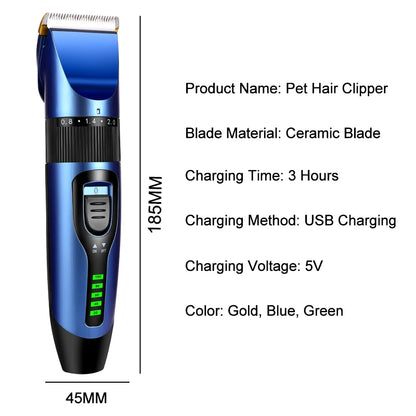 Professional Rechargeable Pet Grooming Clipper – Low-Noise Trimmer with Battery Display for Dogs & Cats