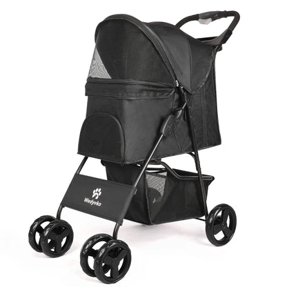 All-Season Foldable Pet Stroller for Cats & Dogs – Universal Outdoor Walking Design with Storage Basket